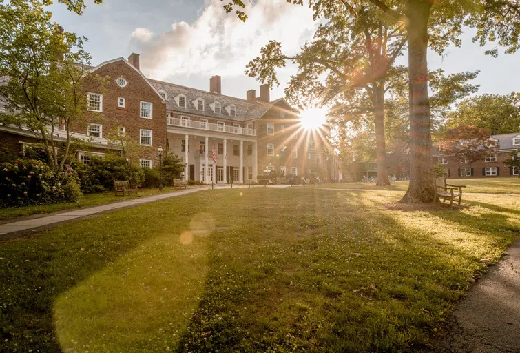 Exterior of Forbes College in summer