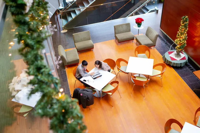 Students sitting around the table studying