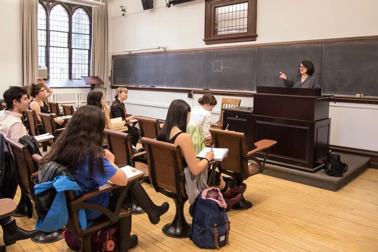 Students sitting in a small classroom