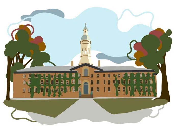 Colorful illustration of Princeton's Nassau Hall