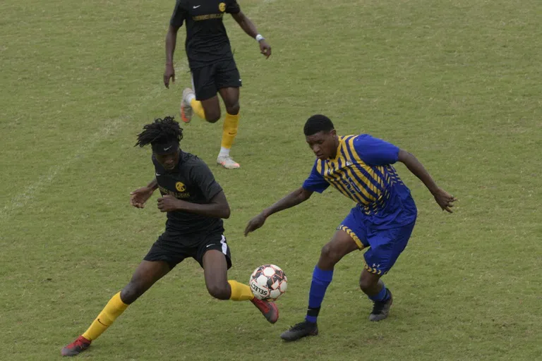 Image of Andrew College Tigers Men's Soccer playing opponent at Hord Athletic Complex in Cuthbert, GA.