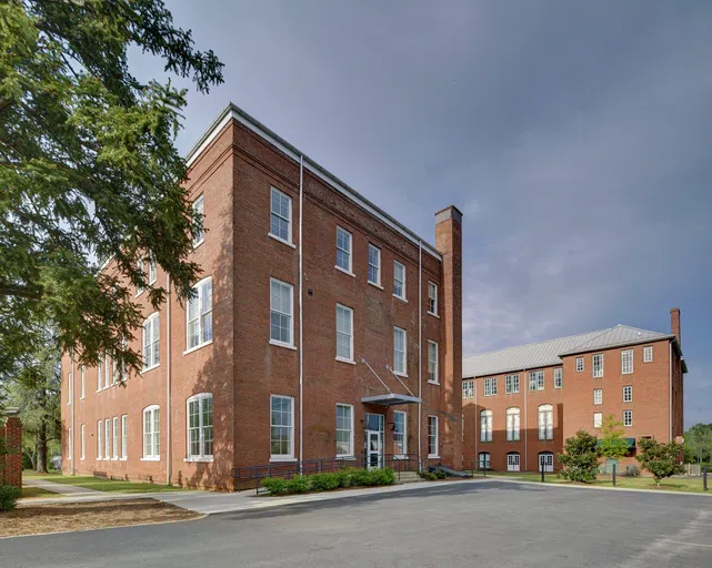 Photo of rear entrance to Staples Hall on the campus of Andrew College in Cuthbert, Georgia.