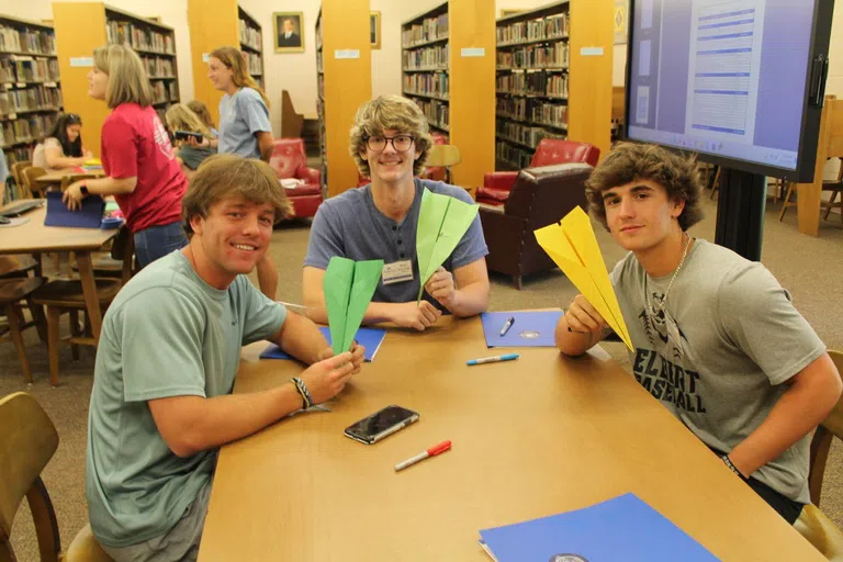 Students attend orientation in Pitts Library.