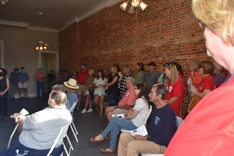 Guests inside the Salter building attend the naming ceremony for the Salter Building.