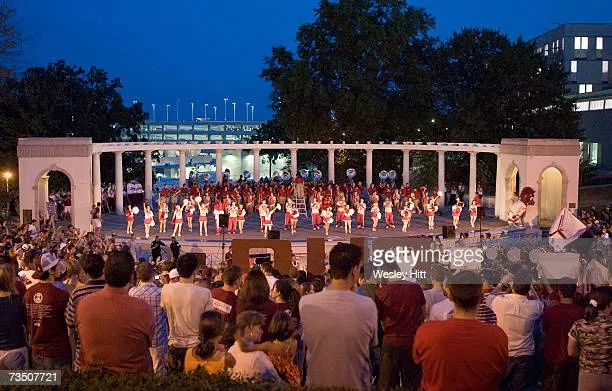 The UARK band performs during the annual homecoming pep rally.