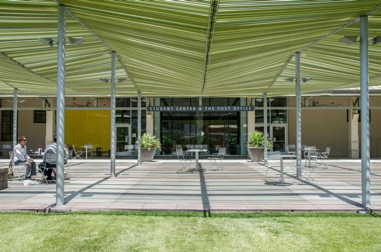 covered patio at entrance to Student Center at The Post Office.