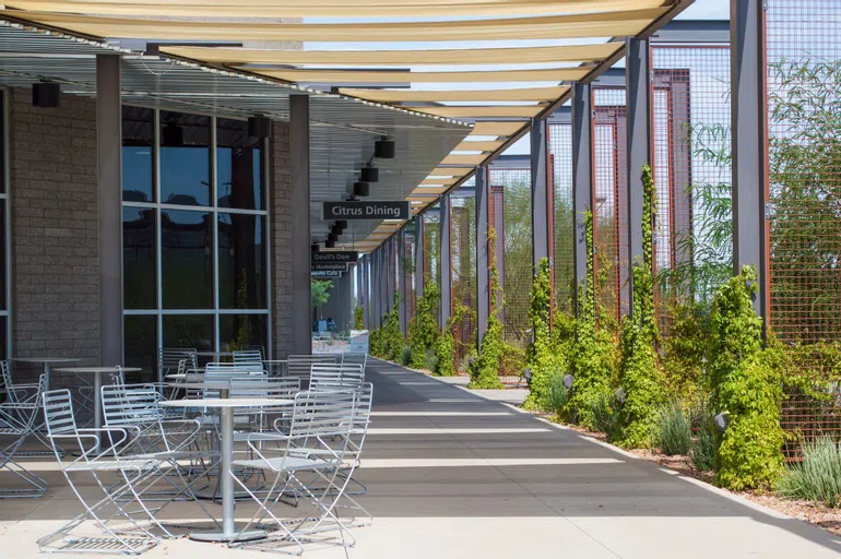 Covered walkway outside Citrus Dining Pavilion. 