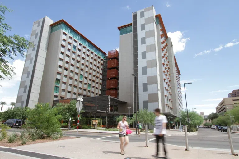 Exterior of two towers of Gordon Commons residence hall.