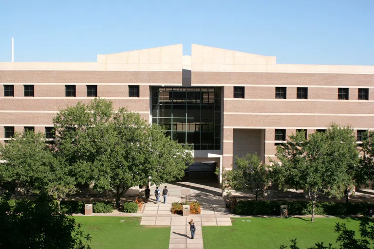 Aerial shot of entrance to Classroom/Lab/Computer Classroom Building