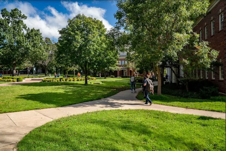 Students walking around campus