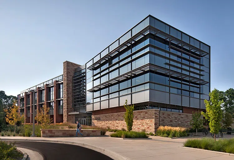 A view of the Suzanne and Walter Scott, Jr. Bioengineering Building