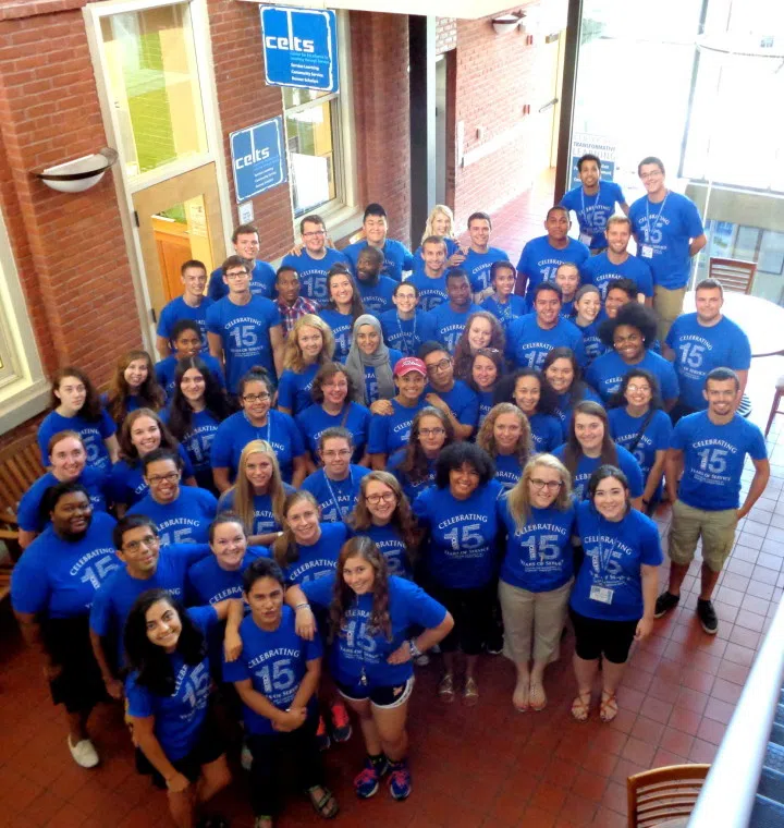 Large group of students in the lobby outside the CELTS office