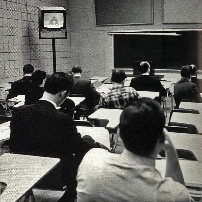From the University Archives: In 1970, some of the Lecture Hall classrooms had some of the latest technology to help teach the students. As you can see, we have always understood the importance of small class sizes!