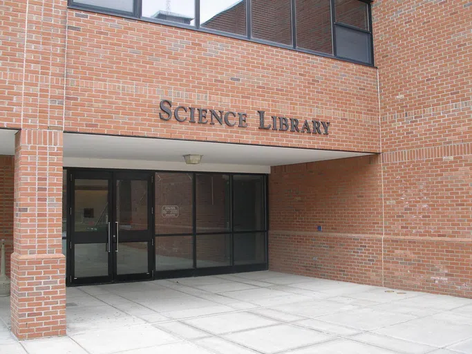 Outside view of the science library building.