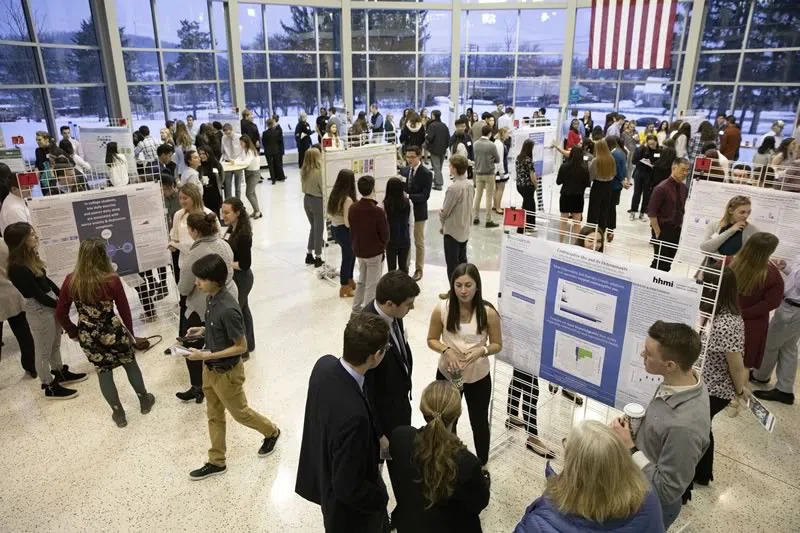 Students present their research at a poster session