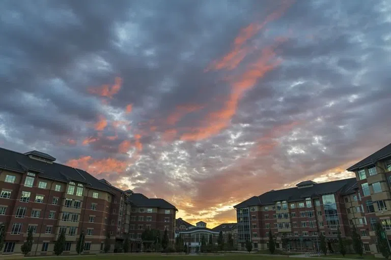 Sunset over the residential buidlings