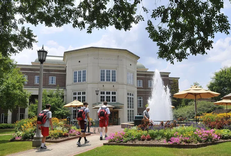 Photo of students walking towards Norton Campus Center