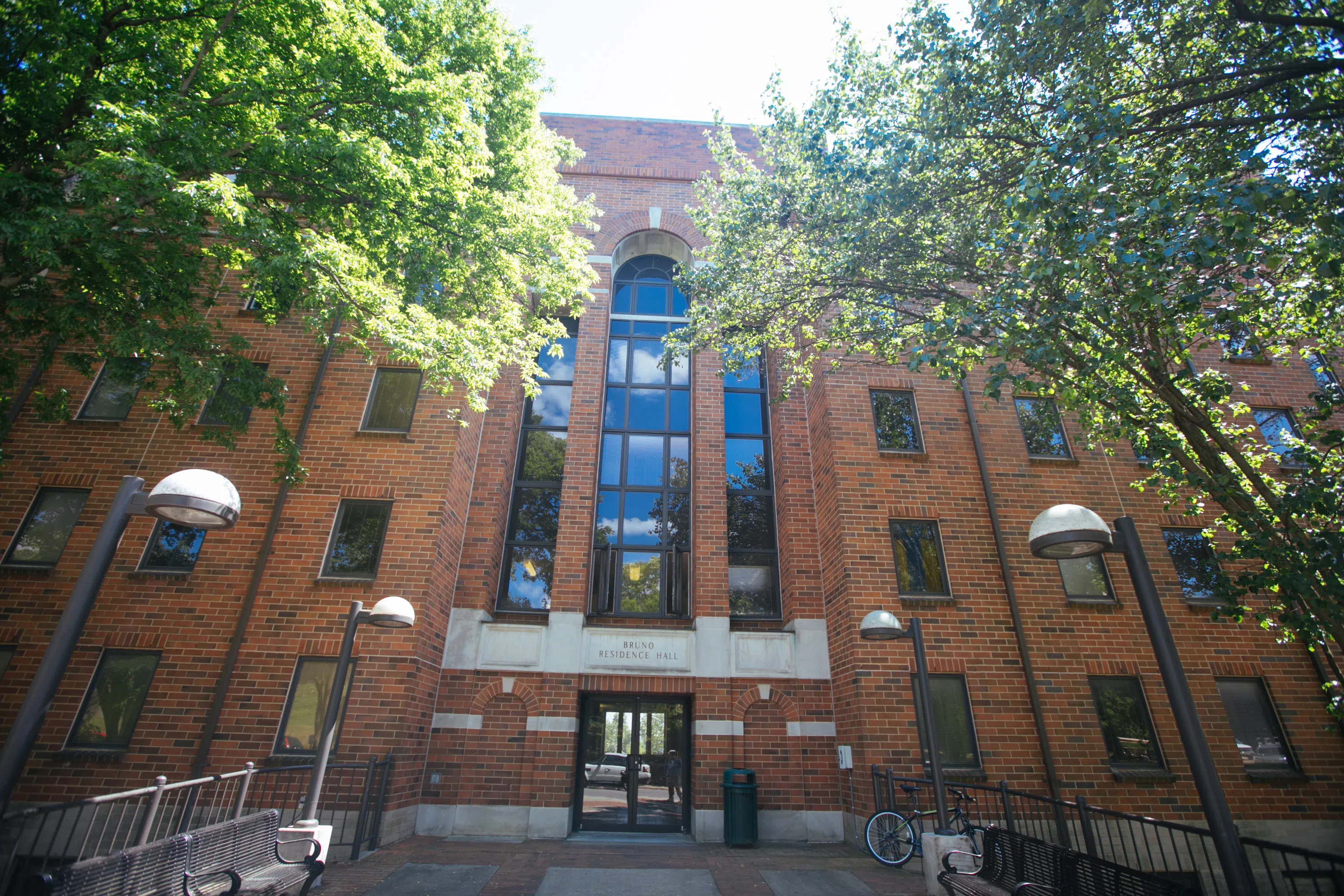 Looking up at Bruno residence hall