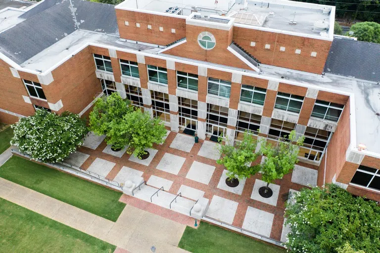 Aerial shot of Birmingham-Southern College's Harbert building