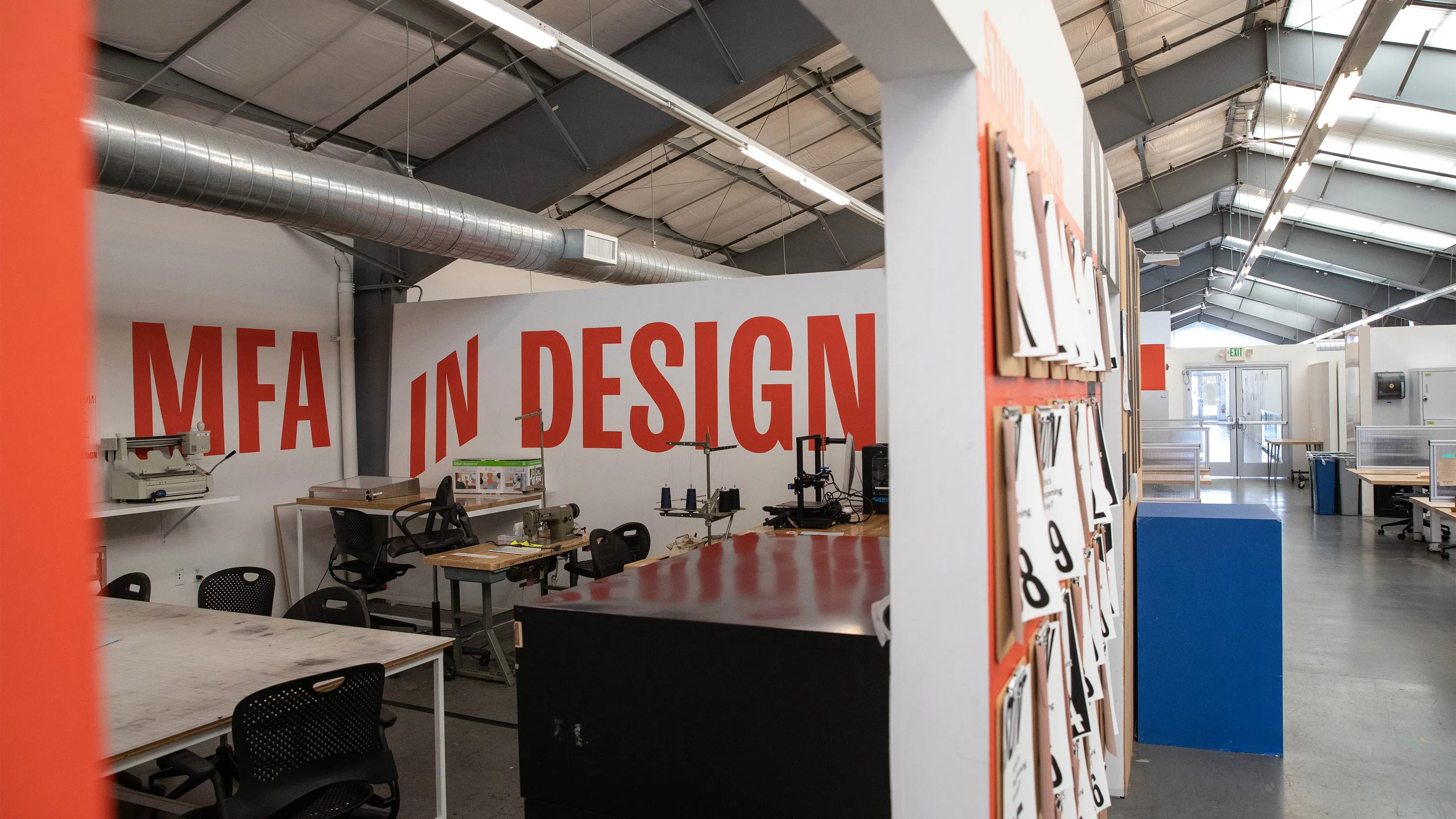 Photo of desks set up in the MFA Design s studio.