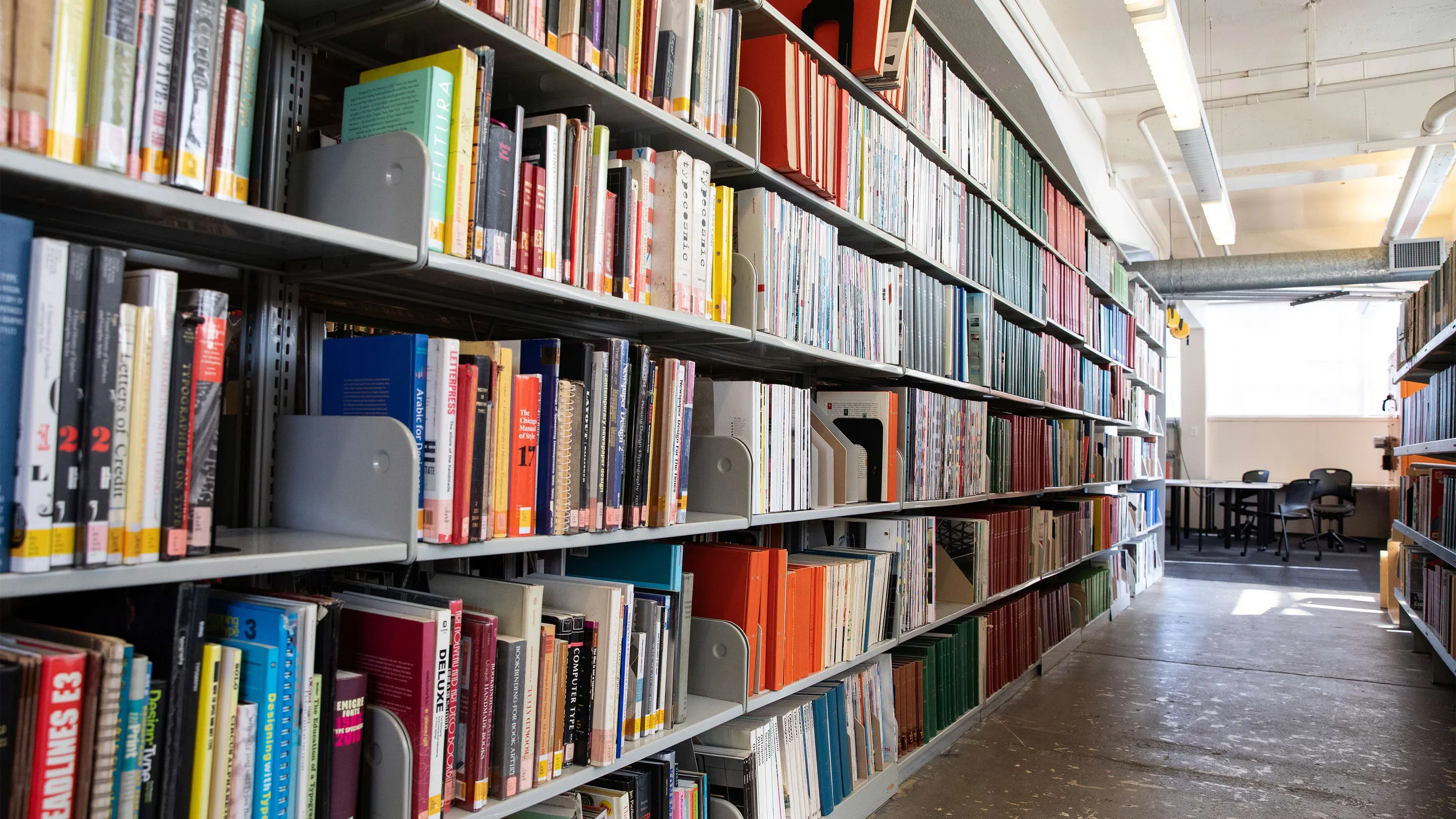 Stacks in the Simpson Library.