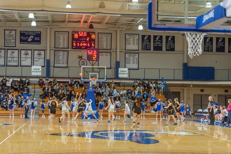 A basketball game in the Dixon Center.