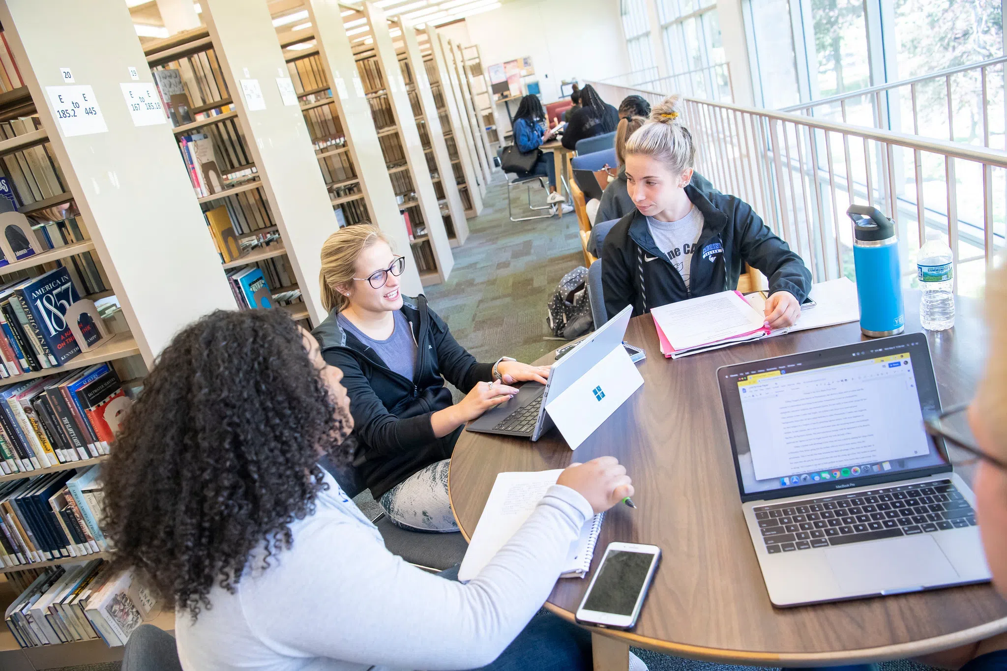 Students working in the library