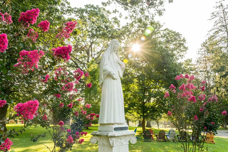 Statue of Mother Cabrini bathed in sunlight