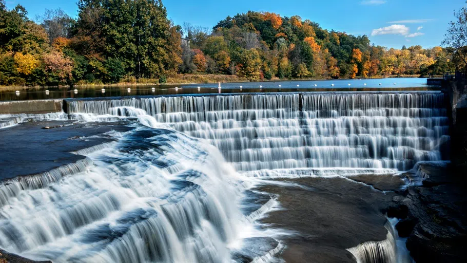 Adjacent to the Martin Y. Tang Welcome Center is Triphammer Falls, one of the many dramatic waterfalls found across campus.