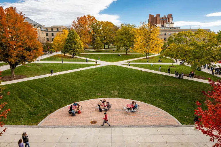 Overhead shot of the Ag Quad at Cornell in autumn.