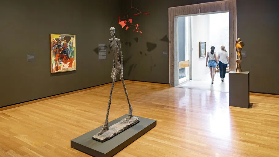 Exhibit at the Herbert F. Johnson Museum of Art, featuring a scultpture by Swiss sculptor and painter Alberto Giacometti.