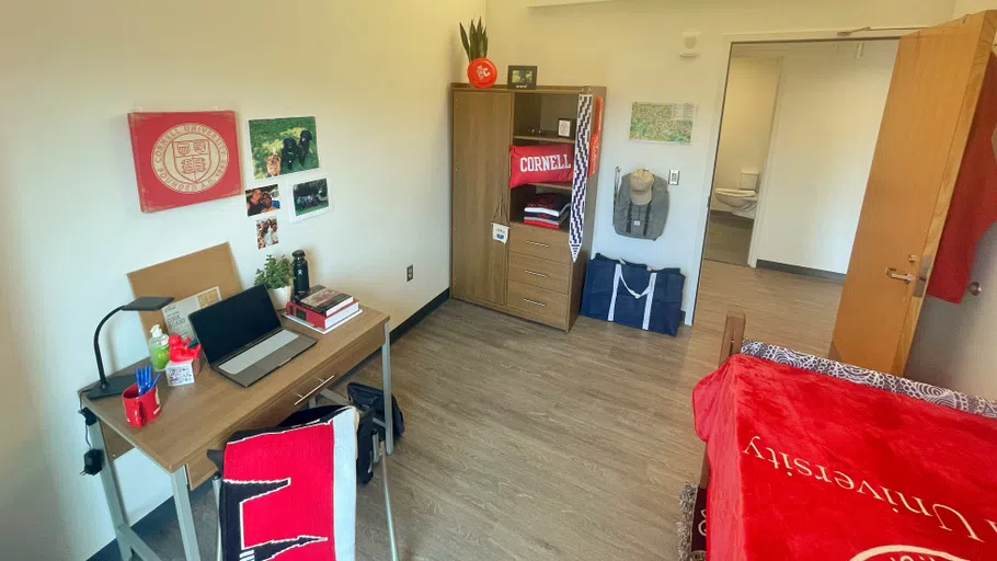 A typical residence hall room in Toni Morrison Hall.