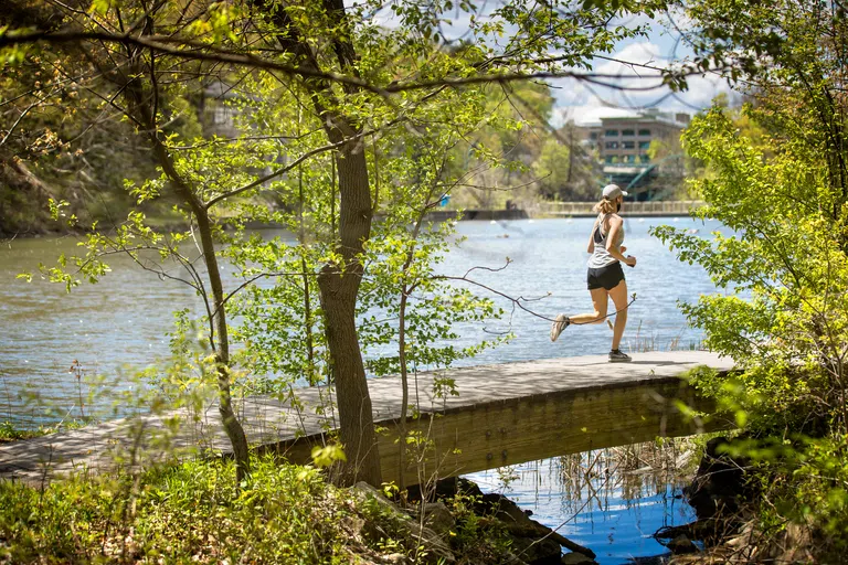 Numerous trails outline the edges of Beebe Lake, a favorite destination on campus for runners, hikers and others who enjoy the outdoors.