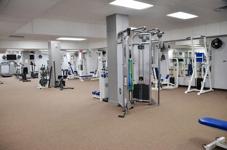 The room is full of a wide variety of exercise equipment, including treadmills, bikes, and many weight stations