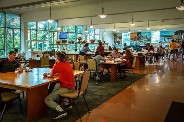 Students enjoying Benedum Dining Hall 