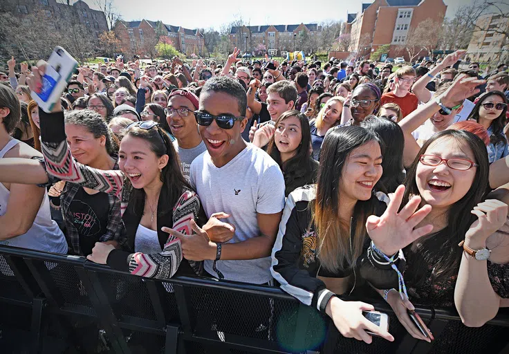 Students gathering on the South 40