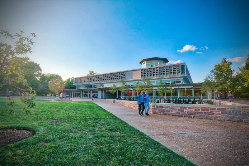 Exterior shot showing the path leading to Olin Library