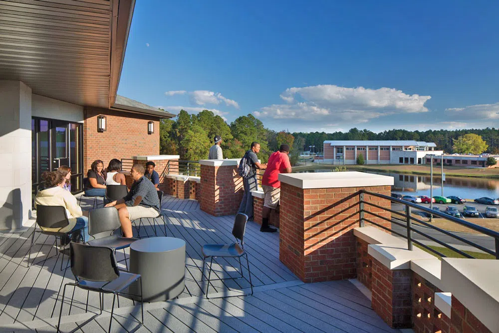 Students on upper patio deck