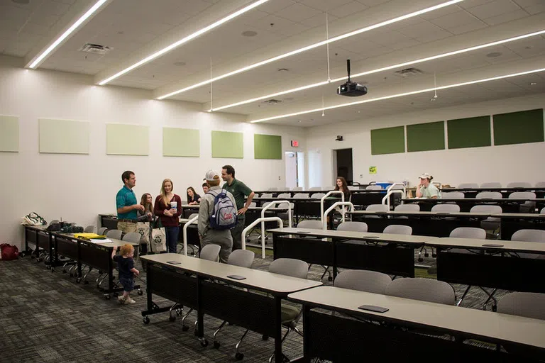 Lower level entrance to academic bldg