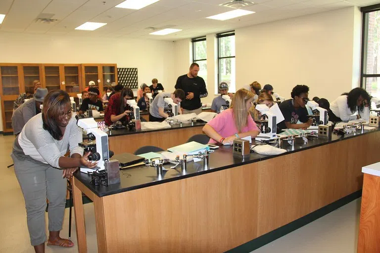 students in biology lab