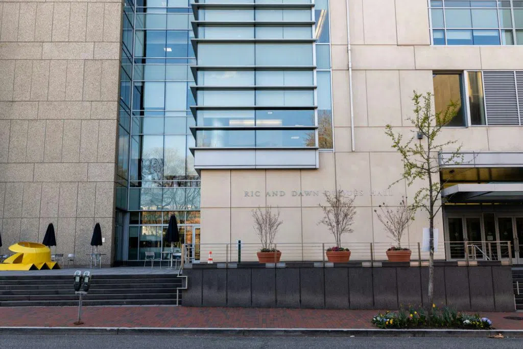 Photo of main entrance to Duques Hall - School of Business