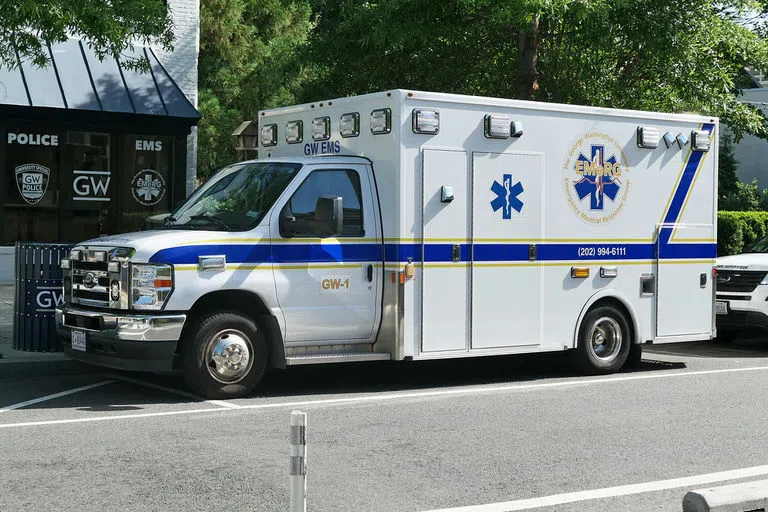 Photo of GW Ambulance parked outside of the EMeRG office on the 22nd and G Corner.