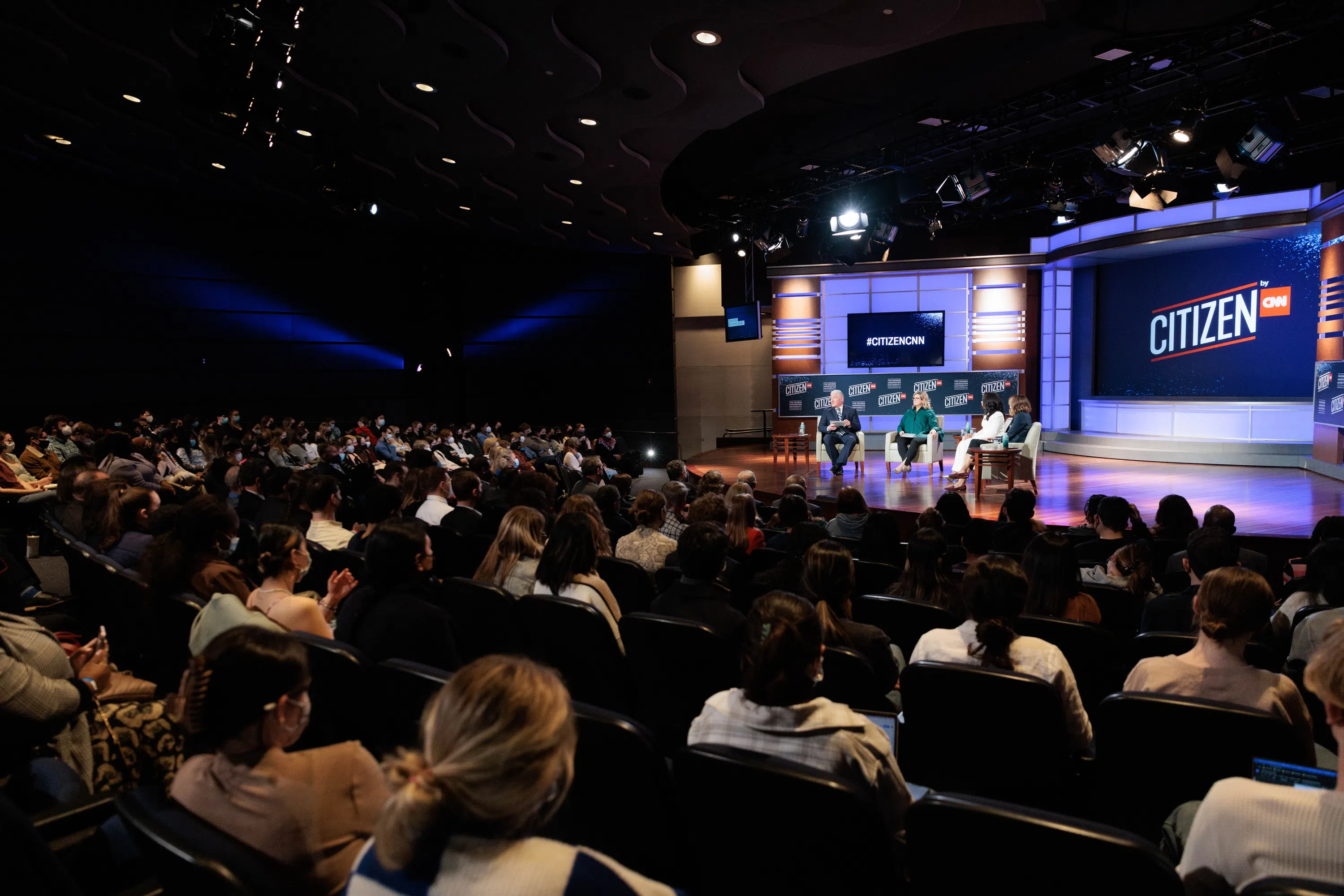 A CNN town hall taking place with an audience. 