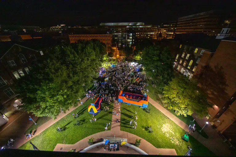 Aerial View of University Yard at Night