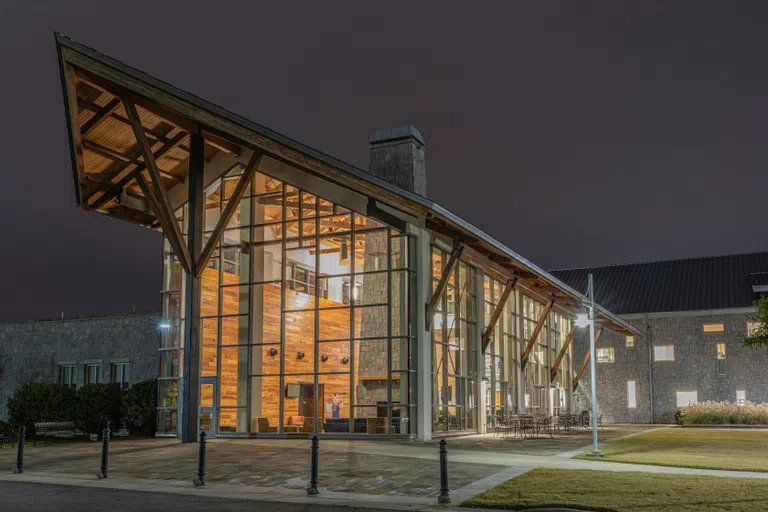 Exterior of Building B at night