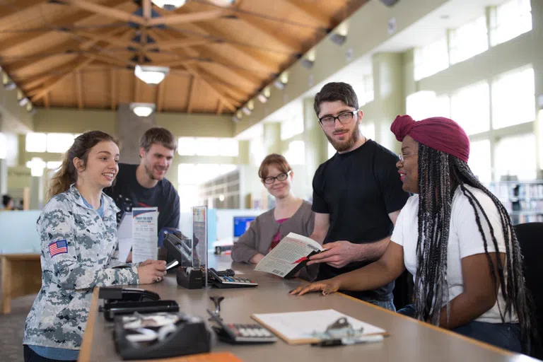 Students collaborate in the Library.