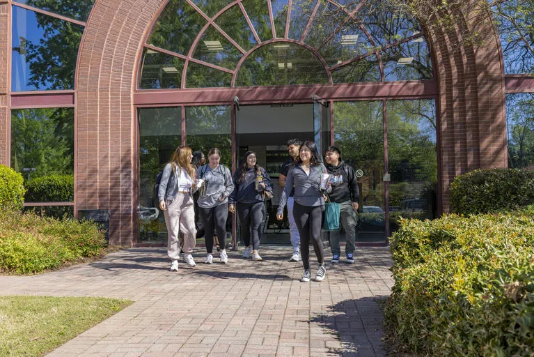 Students outside of the building