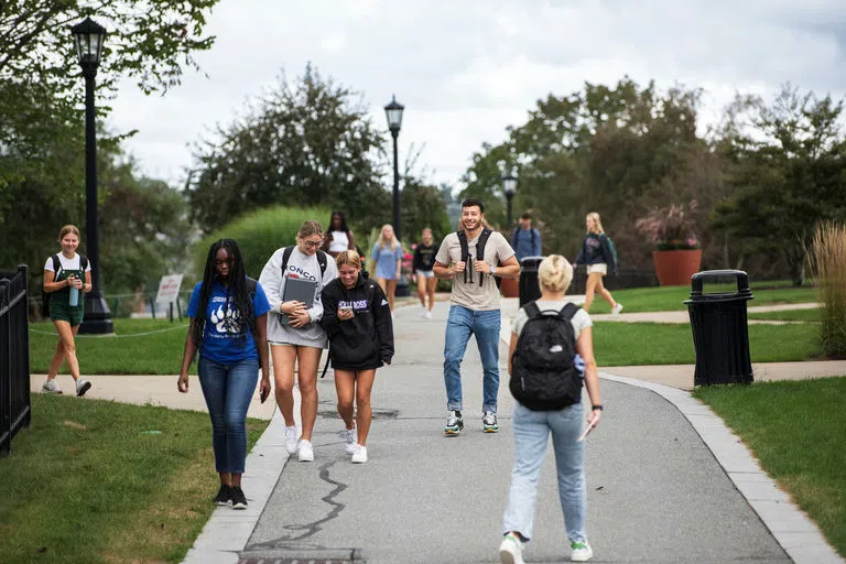 More students walking along Easy Street