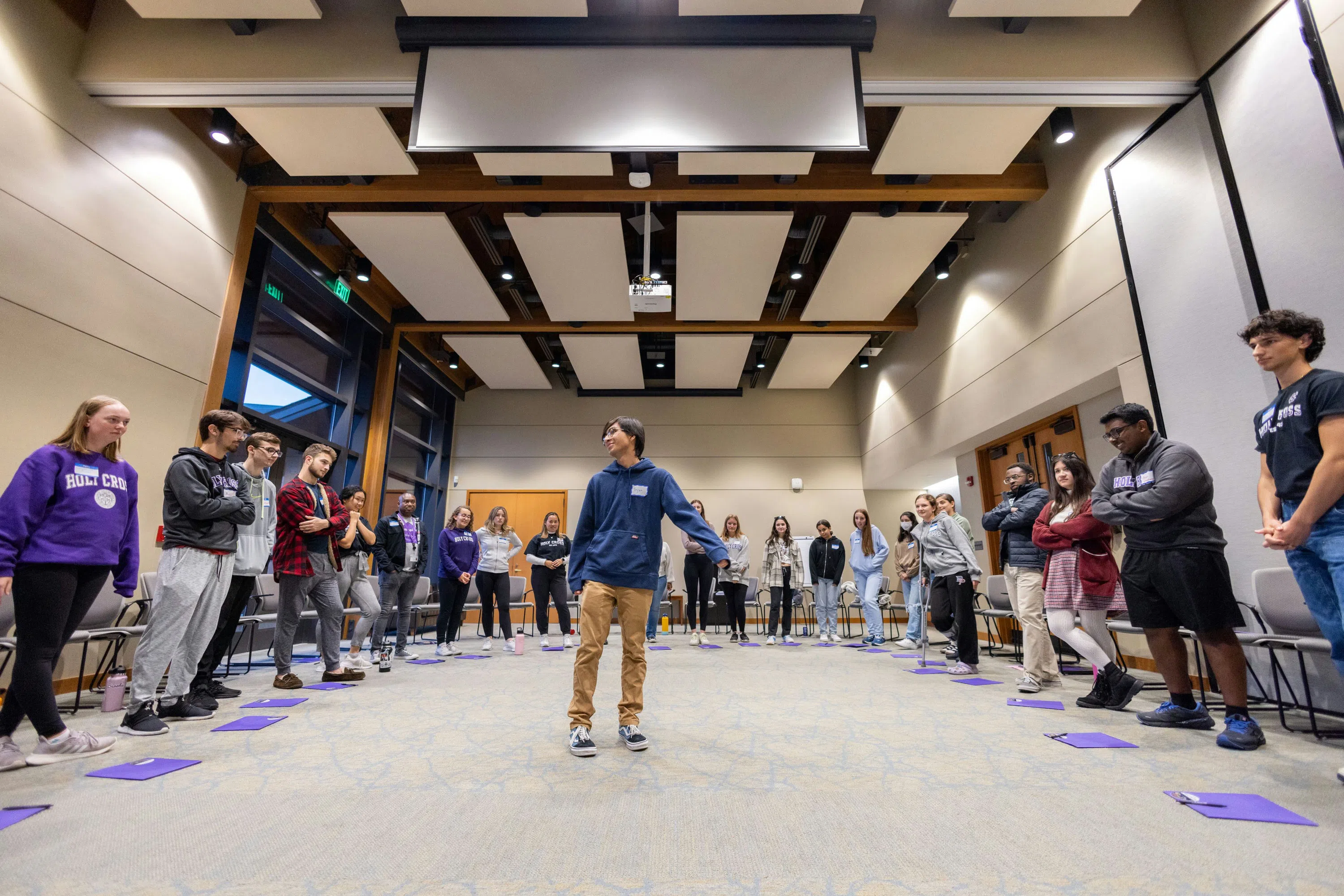 Students participating in an retreat activity at the JCC