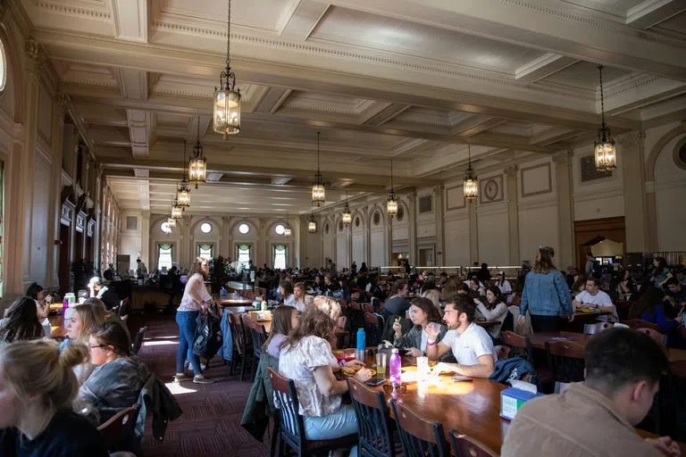 Students inside Kimball dining hall 